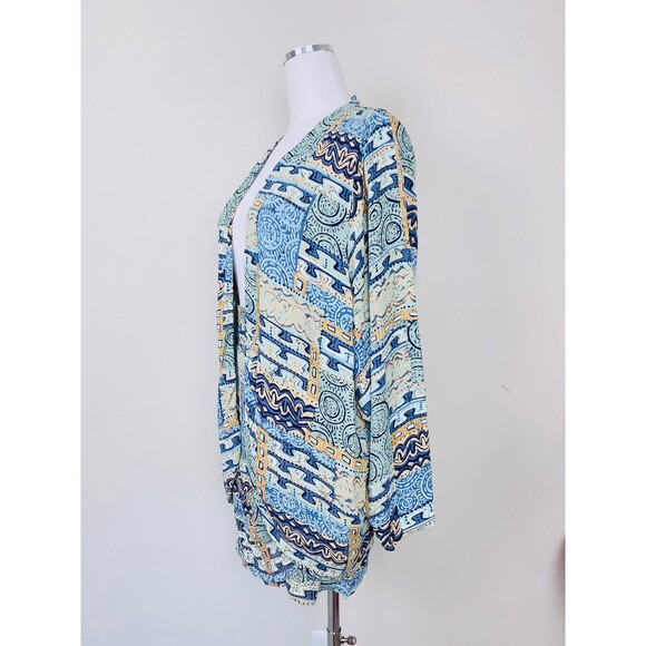 1990s Vintage Blue Southwestern Sarong Skirt Set / 90s Rayon Cocoon Jacket 10 - Picture 4 of 10